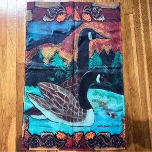 Toland Vintage 1998 Nancy Thomas Folk Art Garden Flag Geese Fall Scene 36” USA